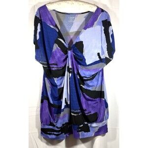 Lane Bryant Womens Multi Colored Purple Ruched Slinky Blouse Size 14/16